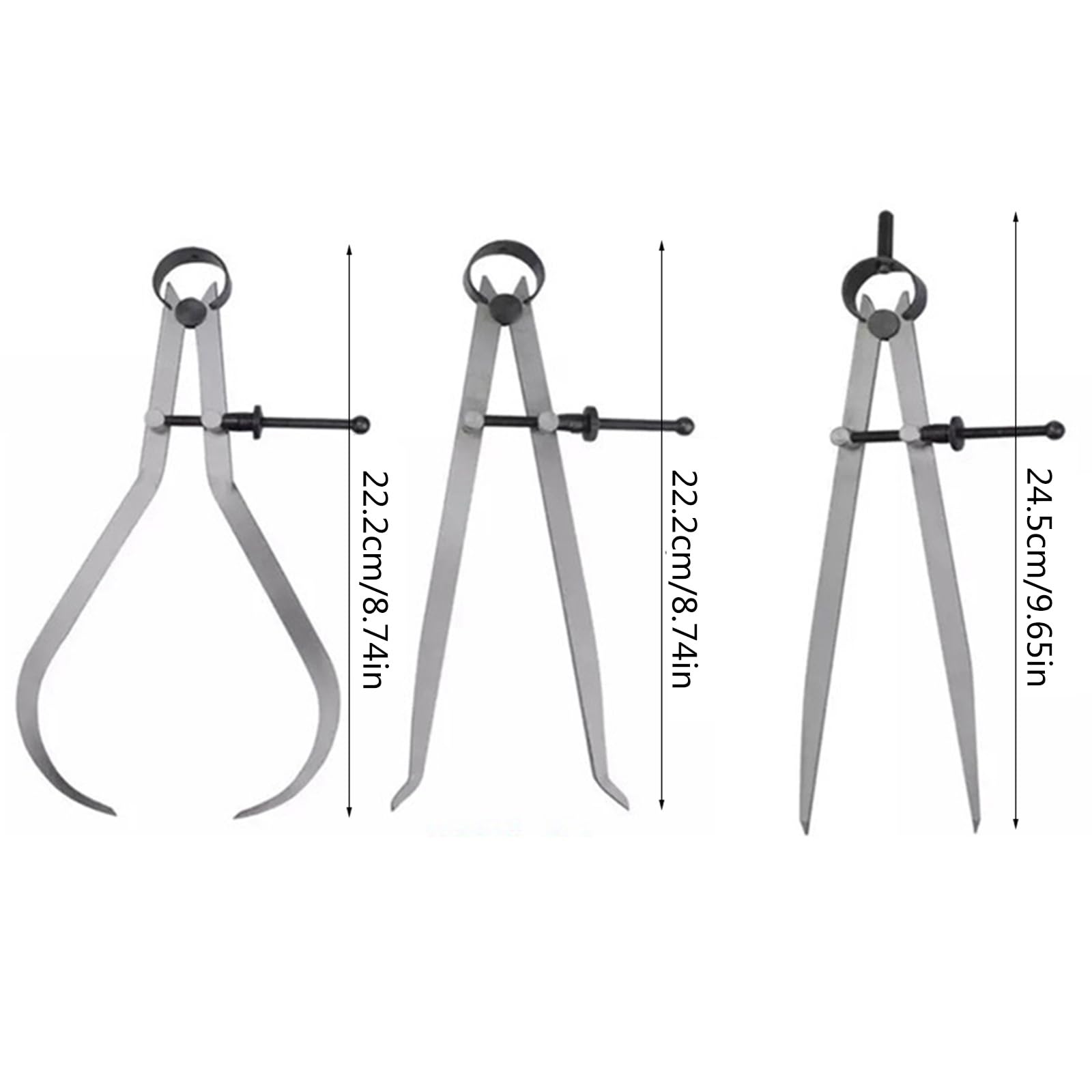 Upgraded Spring Inside Outside Divider Caliper Set Measures 8 Inch Machinist Tools 3-Pack 220mm Leg Length
