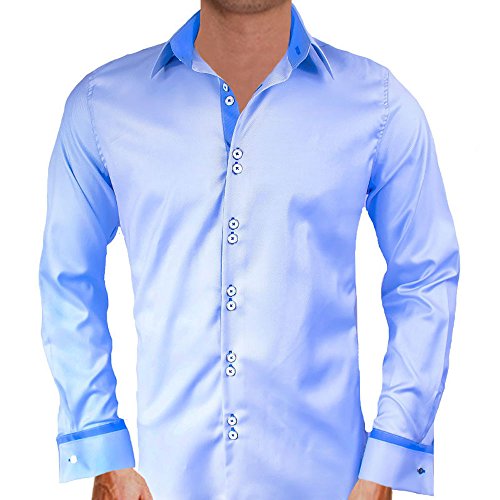 Anton Alexander Light Blue with Dark Blue French Cuff Designer Dress Shirts - Made in USA (L Fitted)