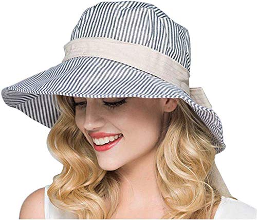 Crayoasis Ladies Large Brim Sun Hat UPF 50+ Bucket Hat UV Protection Hat Foldable Summer Beach Hat Breathable Floppy Hat Womens Girls Sun Visor Cap Bowknot Sunbonnet for Travel Holiday Vacation Beach