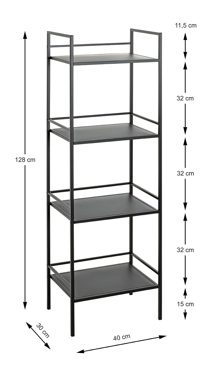 HAKU Estante Negro, Metal, Metal - Dim.: AN 40 cm x AL 128 cm x P 30 cm, Estilo: Moderno