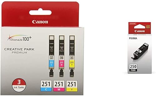 Canon CLI-251 Paquete múltiple de tinta de 3 colores PGI-250 PGBK impresoras compatibles con tanque de tinta negra (MG5520, MG6620)