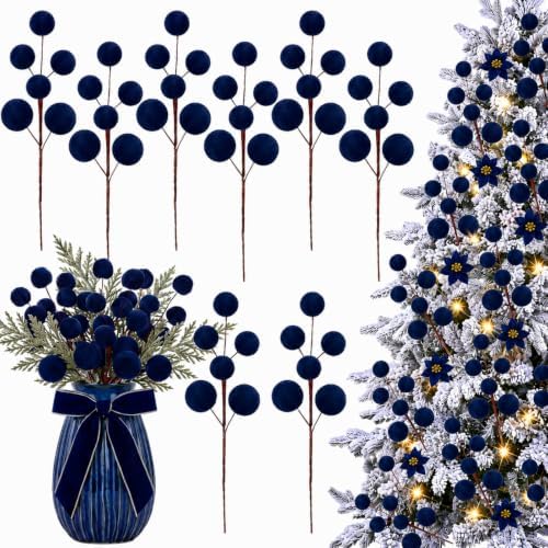 Suncalla 8 Pcs Velvet Christmas Tree Picks, Foggy Blue Ornament S...