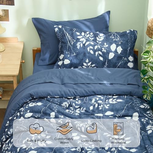 Image of Bedsure Floral Navy Comforter Set, Twin-XL Bedding Sets, Dorm, 5 Piece