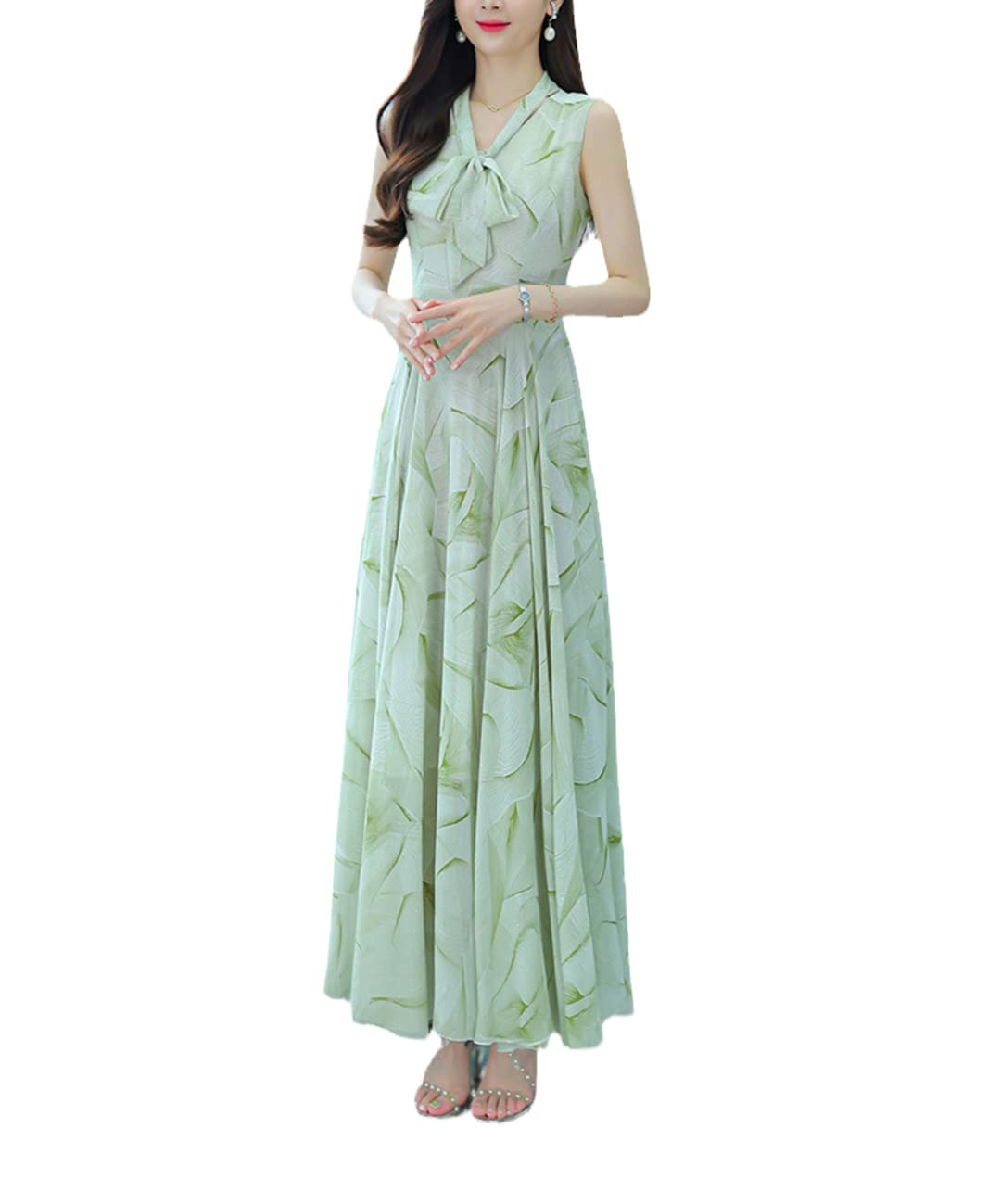 Abito estivo da donna, in chiffon, alla moda, senza maniche, elegante, casual, maxi abito floreale per feste in spiaggia