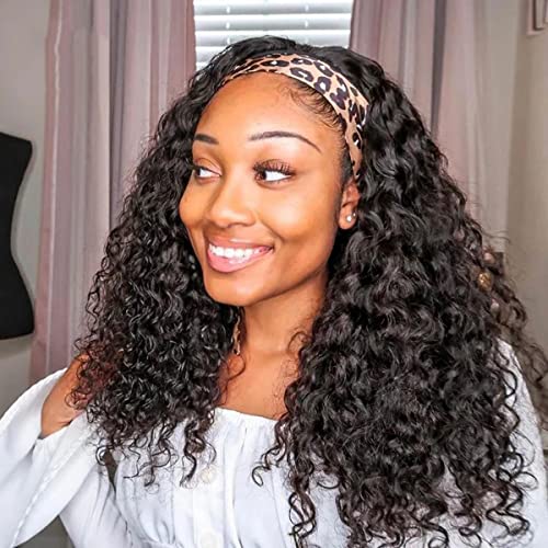 Image of ISEE Headband Wig Human Hair Glueless Water Wave Curly Wig for Women 20Inch