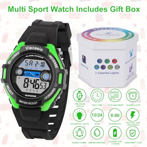 kids digital watch for boys girls waterproof led colorful lights sports watch suitable for 5-17 years old teenagers with gift box