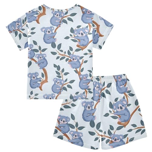ALAZA Cartoon Cute Koala Leaf Pajamas Short Sleeve 2 Piece Sleepwear Top and Bottom Pajama Set Unisex2