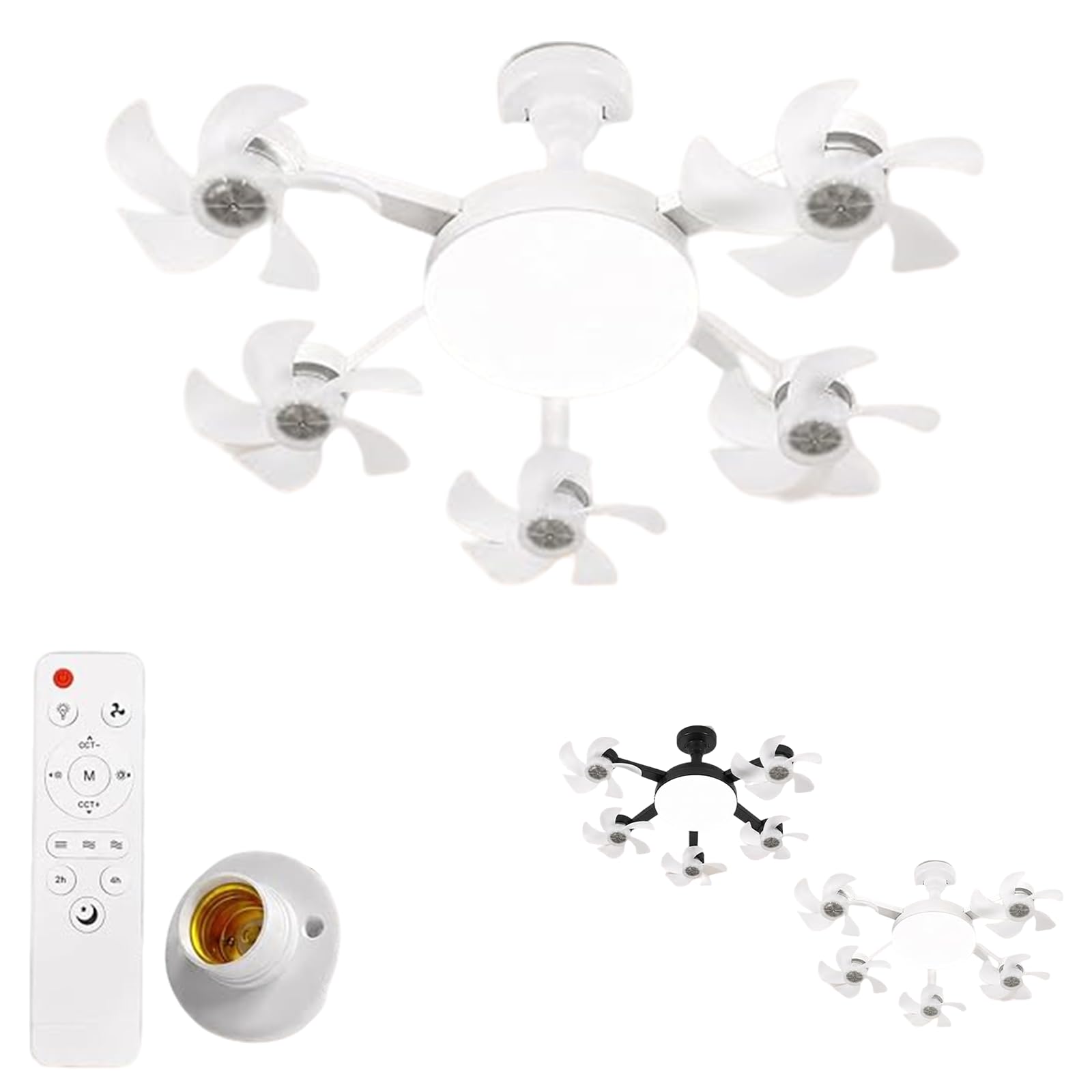 E27 Screw in Ceiling Fan in Light Socket Led Drone Ceiling Fan Light with Remote Dimmable Timing Socket Light Bulb Fans Silent Plug in Lamp Fans for Bedroom (# White, 5 Heads)