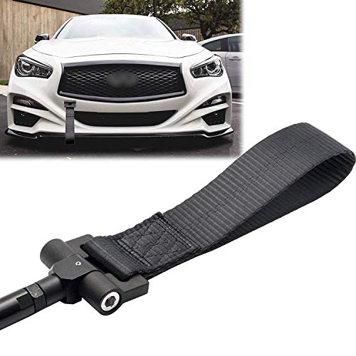 Xotic Tech Black JDM Style Track Racing Towing Strap w/Tow Hole Adapter Compatible with Infiniti G35 G37 Q50 Q60 or Nissan GT-R 350Z 370Z