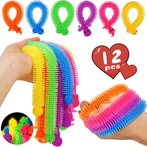 Stress Strings Stretch Fidget Noodles Toy; Glow In The Dark Sensory Fidgets Treat Gifts Textured 12 Packs Stretch Luminous Strings Kids Goodie Bag Fillers #TOP14