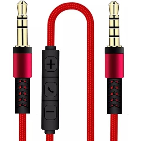 1.2m-4ft audio 3.5mm Nylon Braided AUX Cable Luxury Flexible Replacement Studio Headphone/Headset Audio Lead Cable with In-Line Remote Microphone Volume Control for iphone, Samsung, Headphone, Laptop Cover
