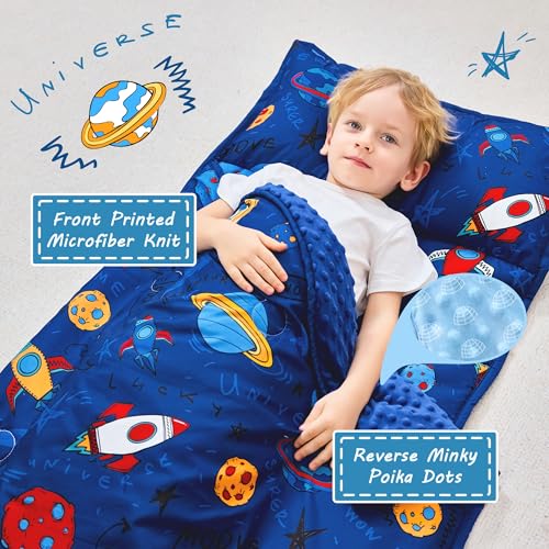 Image of Lasoftan Toddler Nap Mat with Pillow and Blanket, Extra Large Rolled Napping Mats,Slumber Bags for Boys Girls,Kids Sleeping Bag for Daycare, Preschool Travel Camping
