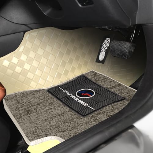 Image of Autofurnish Luxury 9D Car Mat Full Set for Hyundai Creta 2020-23 || Luxury Leather Dual-Stitch Full Set 9D Car Floor Mat || 100% Waterproof || Color : Beige Beige