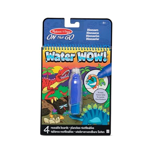 Melissa & Doug Water WOW! Cuadernos de Dinosaurios con pintura mágica, Cuadernos reutilizables para colorear con agua sin ensuciar, Actividades creativas, Pasatiempos para niños y niñas de 3-7 años