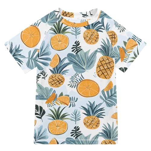 ALAZA Boys Swim Shirts Toddler Rash Guard Short Sleeve Rashguard Pineapple Leaves Print UPF 50+ 11-12T