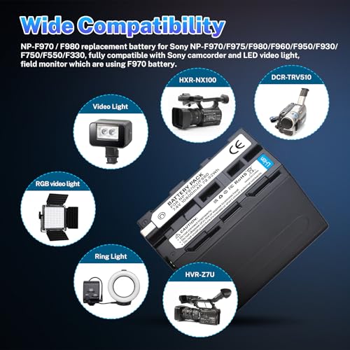 Image of 10800mAh Replacement Battery for Sony NP-F970 NP-F960 NP-F980 NP-F950 NP-F930 NP-F550 NP-F570 NP-F750 Batteries, for Sony Handycams, Field Monitor, Video Light with Battery and Card Organizer