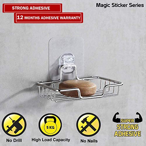 Image of HOKIPO Magic Sticker Series Self Adhesive Metal Wall Mounted Soap Cases For Bathroom (Model - Ar3153) - Pack Of 2, Silver