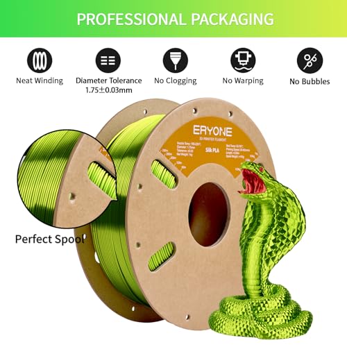 Image of ERYONE Silk PLA Filament for 3D Printer 1.75mm + /- 0.03mm, Shiny Filament 1kg (2.1lbs) /Spool, Neon Green