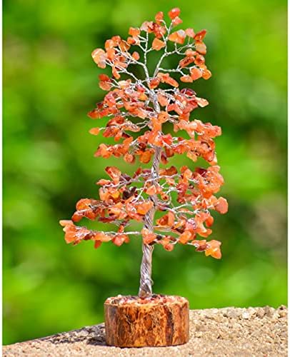 FASHIONZAADI Carnelian Gemstone Tree Feng Shui Money Bonsai Crystal Trees For Home Office Living Room Spiritual Gift Good luck Chakra Stone Healing Crystals size 10 inch (Silver Wire)