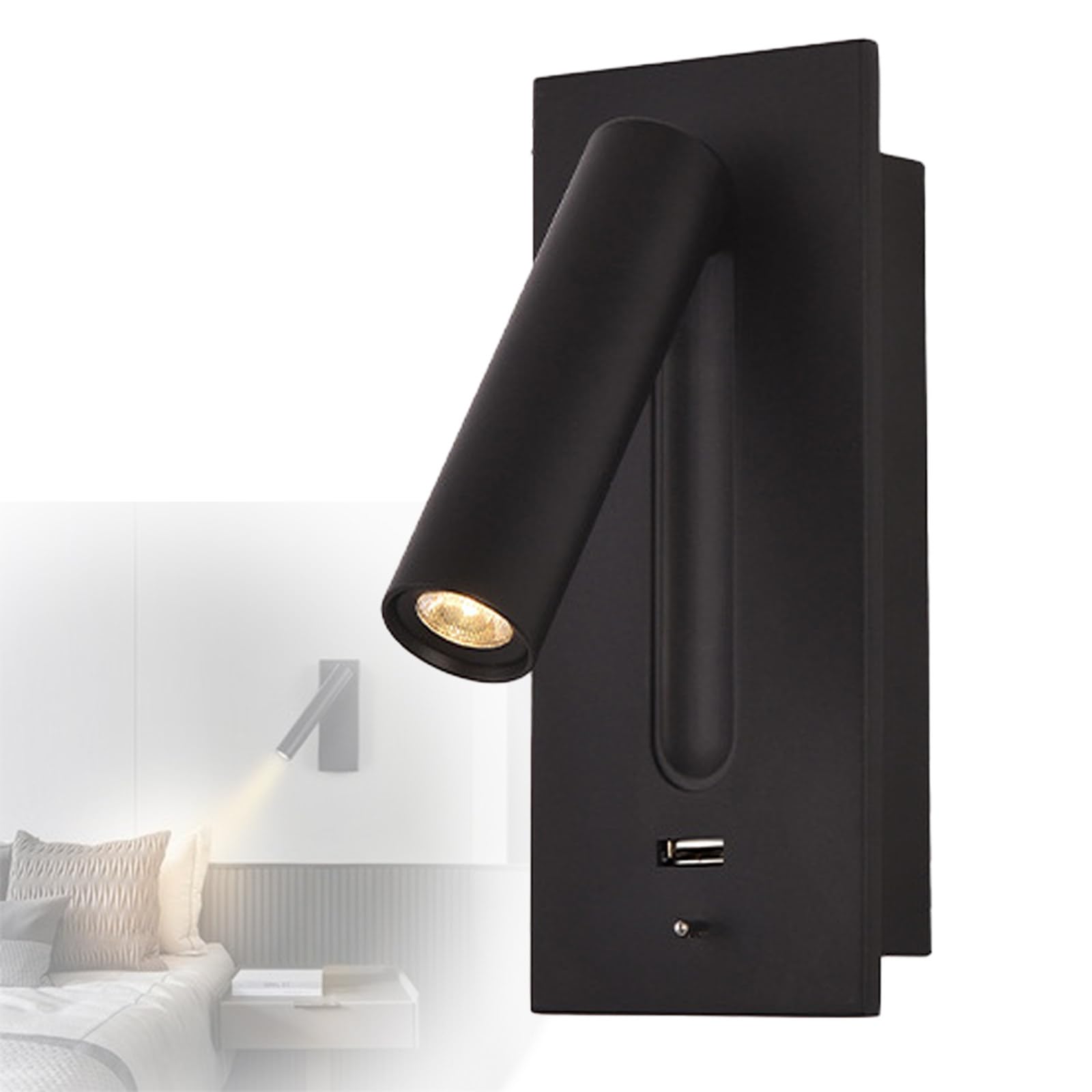 HYJAUSXB Modern LED Wall Sconce with Switch and USB, Embedded Bedside Reading Lamp for Bedroom, House Light