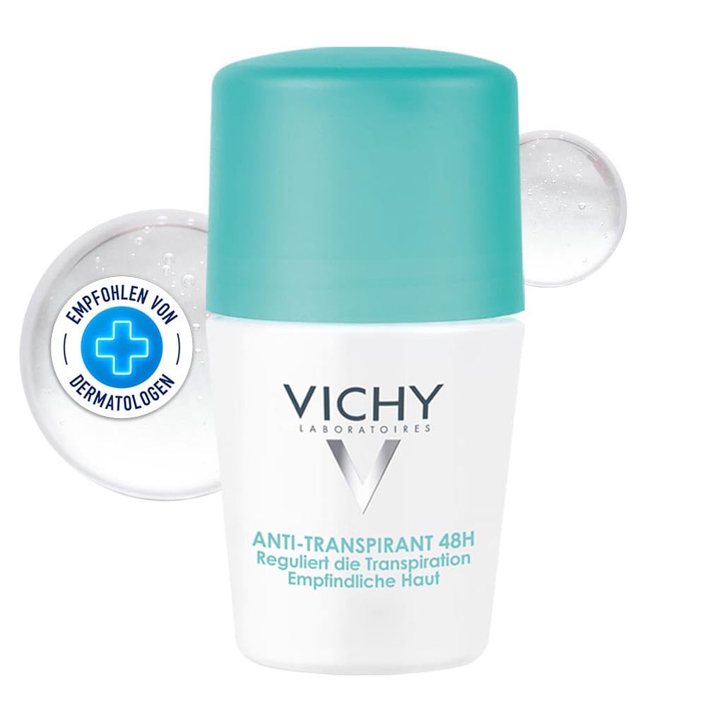 VICHY Anti-Transpirant 48h Roll-On, Langanhaltender Schutz bei starkem Schwitzen, Für Damen und Herren, Für empfindliche Haut, Ohne Alkohol und Parabene, Dermo Tolerance, 50 ml