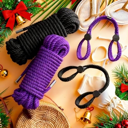 Image of Tisancy 4 Pcs Multifunctional Craft Cord Kit with 2 Soft Silk Macrame Cords and 2 Adjustable Nylon Bracelets, 32.81 ft Twisted Trim Cord for DIY Crafts and Home Decoration(Black, Purple)