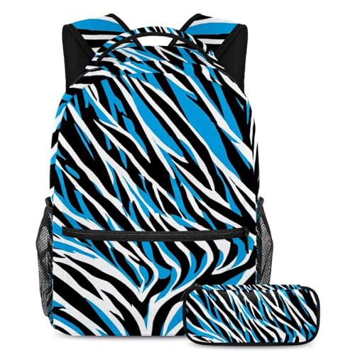 Sac à dos avec trousse résistant, le cartable zébré bleu qui survit aux années collège
