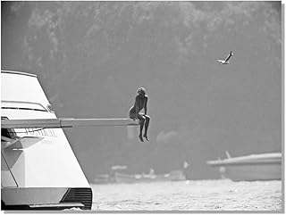 Vintage Black And White Wall Art Princess Diana Spencer on Yacht Poster Home Room Wall Decor-Museum Quality Photo Art Canvas Prints Pictures For Bathroom Bedroom Decor