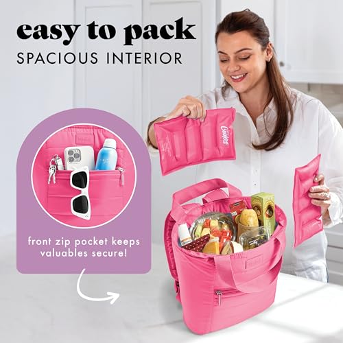 Image of Fit & Fresh Mari Cooler Backpack for Women, Insulated Leakproof Soft Cooler Bag (12 Can), Lunch Tote, Beach Cooler, Lightweight Travel Picnic Tote, Hot Pink
