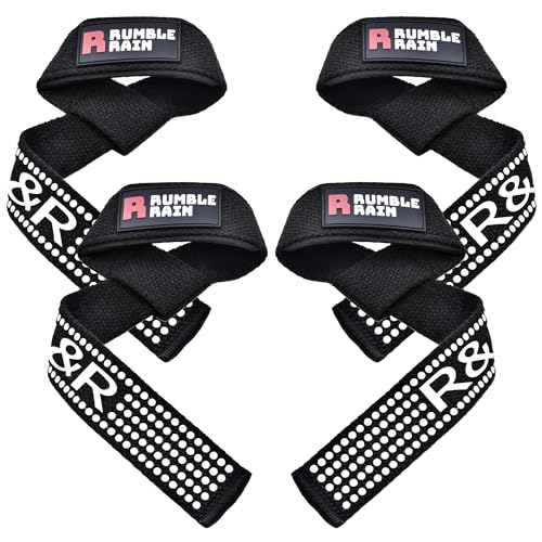 RUMBLE RAIN Straps Gym, Correas para Levantamiento de Pesas, 2 Pares de 21' de Agarre Potente, Correas Antideslizantes para Culturismo, Powerlifting, Entrenamiento de Fuerza, Mujeres y Hombres