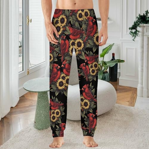 Cardinal Bird Sunflower Floral Men's Pajamas Pants Lightweight Sleep Lounge Pant Pjs Bottoms Casual Sleepwear2