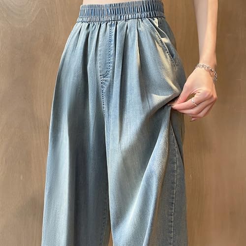 Women's Comfortable Tencel Jeans Summer Casual Style high Waist Loose Straight Leg Slimming Wide Leg Pants4