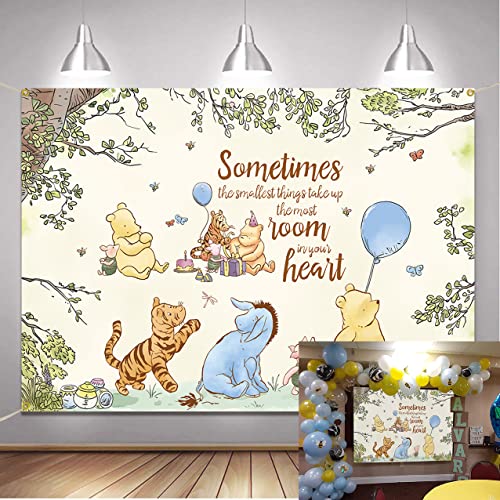Classic Cute Winnie Backdrop Baby Shower Newborn Boy Birthday Party Decoration Supplies Infant Pooh Bear and Friends Blue