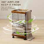 Laundry Basket with Wheels, Rolling Hamper Wooden Wire Laundry Bin - Image 4