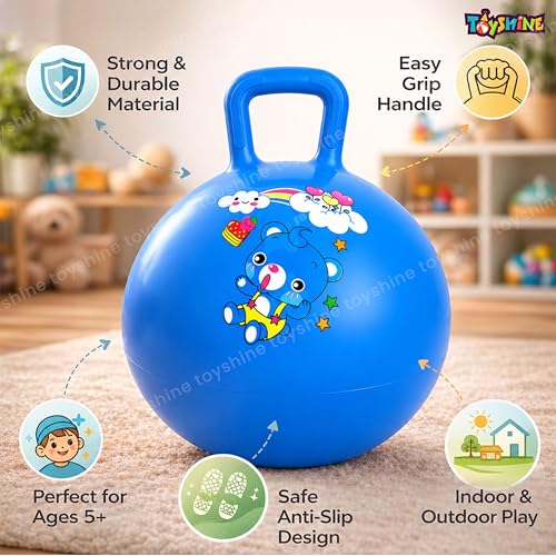 Image of Toyshine Hopper Ball 55cm for Kids Ages: 5+ Inflatable Hopping Balls Jumping Therapy Toys Sit and Bounce Ball with Handle - Blue