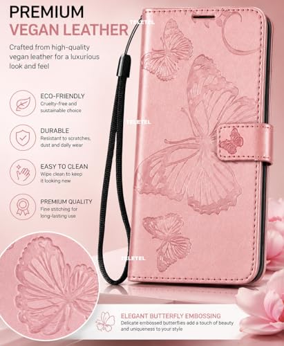 Image of TELETEL Butterfly Magnetic Closure Wallet Card Holder Flip Case for Vivo V50 5G|Mobile Cover|Back Flip Cover - Pink