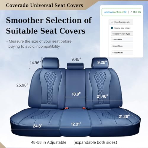 Image of Coverado Car Seat Covers, Rear Car Protectors, Black Leather Seat Covers, 3-Piece Waterproof Automotive Seat Covers for Back Seats Universal Fit for SUVs & Cars, All-Weather Protection
