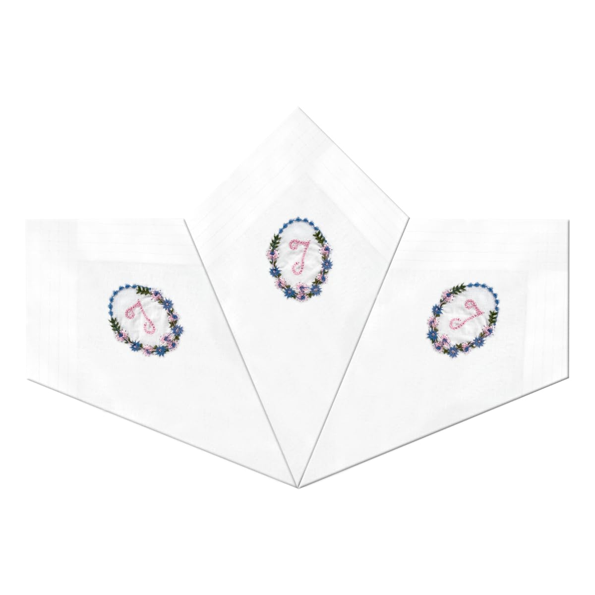 Warwick & Vance Women's White 3 Pack Of / Satin Bordered Handkerchiefs With Floral Embroidered Initials, Letter T