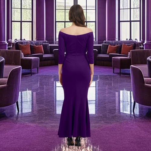 Image of Women's Elegant Formal Mermaid Maxi Dress Off Shoulder Long Sleeve Wedding Split Evening Gown Prom Cocktail Party Dresses