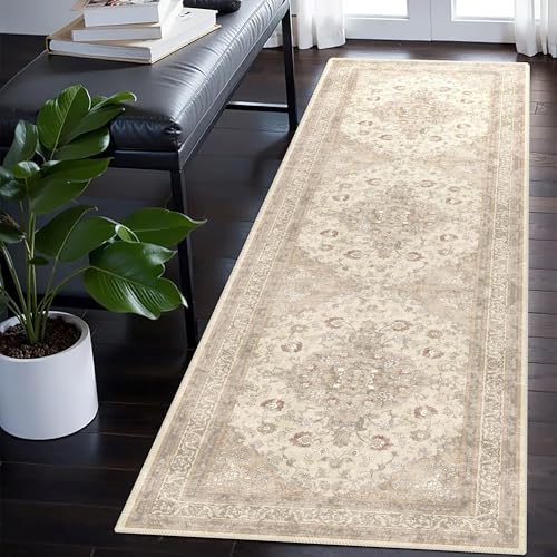 vivorug Runner Rug 2'x8' Vintage Floral Washable Non-Slip Runners for Hallways Kitchen Entryway Laundry Room Carpet Hallway Runner Beige