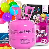 Carpeta BALLONGAS FÜR 20 Luftballons + 25 Ballons + FÜLLVENTIL | Helium Einweg Flasche Luftballon Folienballon Deko Geburtstag Party Hochzeit