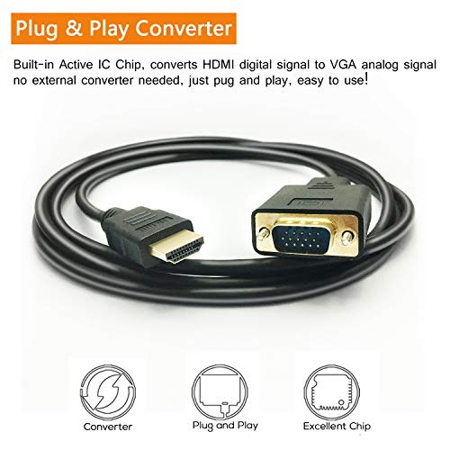 Peotriol Hdmi To Vga Cable, 1080P Hdmi Male To Vga Male M/M Video Converter Cord Vga Adapter Compatible W/ Hdmi Desktop, Laptop, Dvd To 15 Pin D-Sub Vga Hdtv Monitor Projector - 6Feet #TOP4