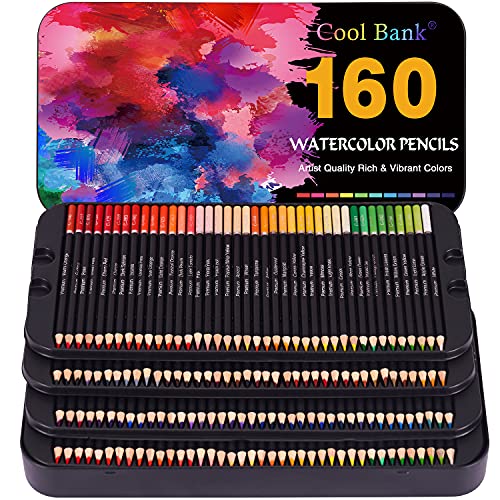 Cool Bank 160 Watercolor Pencils, Watercolor Pencil Set For Coloring Books, Artist Soft Series Lead With Vibrant Colors For Sketching, Shading & Coloring In Tin Box #TOP1