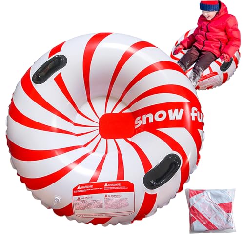 Hbbgdiy Snow Tube 33.5 inch Sleds for Adults Inflatable Snow Sled with Handles Heavy Duty Adult Sledge Thicken Toys for Winter Red Stripes