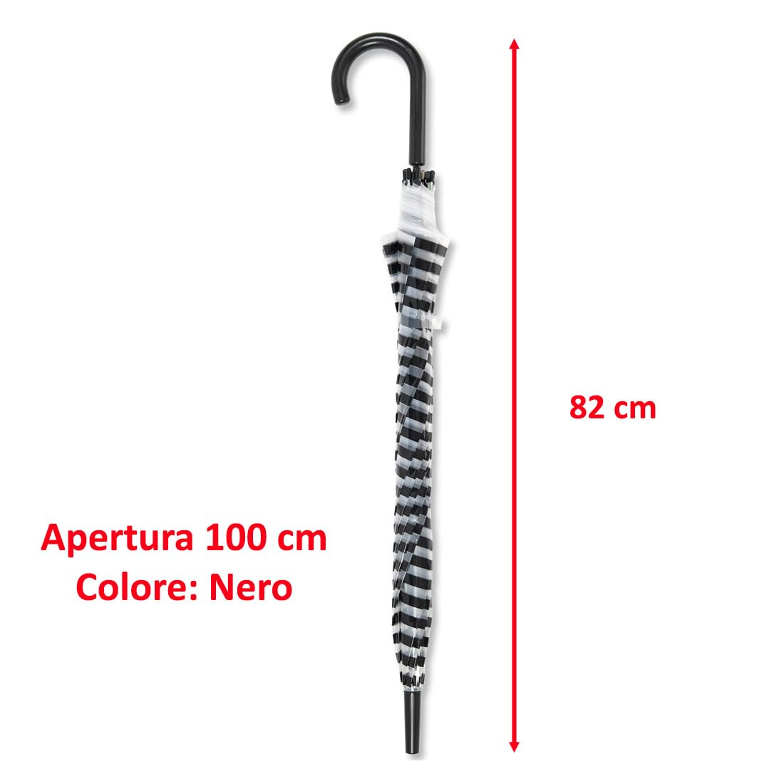GALLOTTI Grand parapluie de pluie à ouverture automatique, transparent, résistant 82 cm, rayé Nero