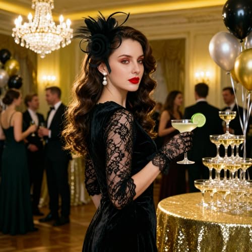 Image of DRESHOW Fascinators Hats for Women Tea Party Fascinator Hats Vintage 50s Headwear Cocktail Wedding Church Derby Hat