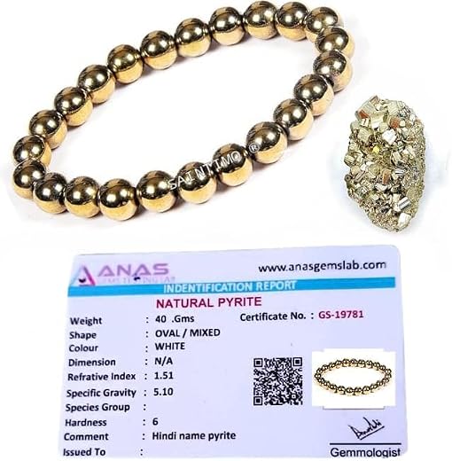 SAINTIMO ® Natural Pyrite Stone with Original Ring - Certified Pyrite bracelet for Women and Men - Real Pirate Stone Cryst...