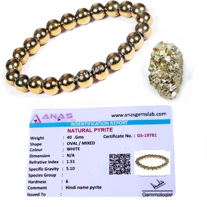 SAINTIMO ® Natural Pyrite Stone with Original Ring - Certified Pyrite bracelet for Women and Men - Real Pirate Stone Cryst...