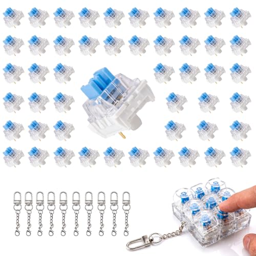 50PSC Keyboard Clickers for 3D Prints Crisp Clicks with Strong Tactile Feedback 3-Pin MX Style Clicky Mechanical Keyboard Switches for 3D Printed Fidgets 30M Clicks Extra 10 Keychains