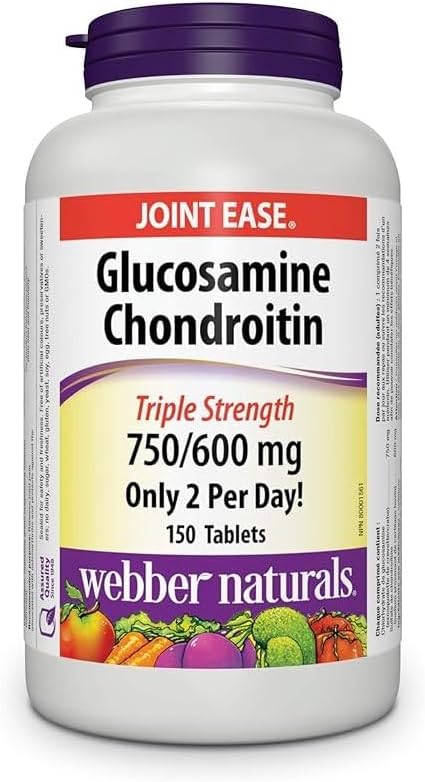 Webber Naturals Glucosamine Chondroitin, Triple Strength, 150 Tablets, Helps Relieve Joint Pain Associated with Osteoarthritis, Non-GMO, Gluten and Dairy Free